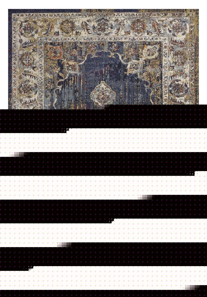 3' X 5' Navy Blue Gold And Ivory Medallion Area Rug