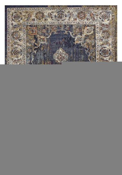 3' X 5' Navy Blue Gold And Ivory Medallion Area Rug