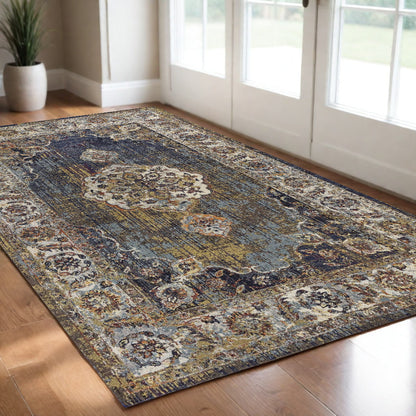 3' X 5' Navy Blue Oriental Area Rug