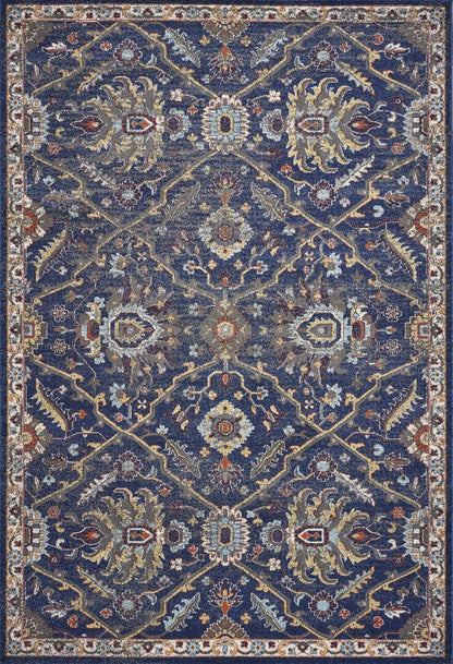 3' X 5' Royal Blue Gold And Gray Medallion Area Rug