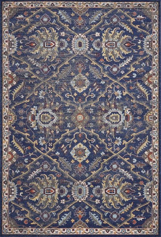 3' X 5' Royal Blue Gold And Gray Medallion Area Rug