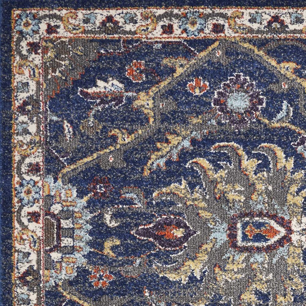 3' X 5' Royal Blue Gold And Gray Medallion Area Rug