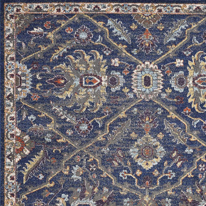 3' X 5' Royal Blue Gold And Gray Medallion Area Rug