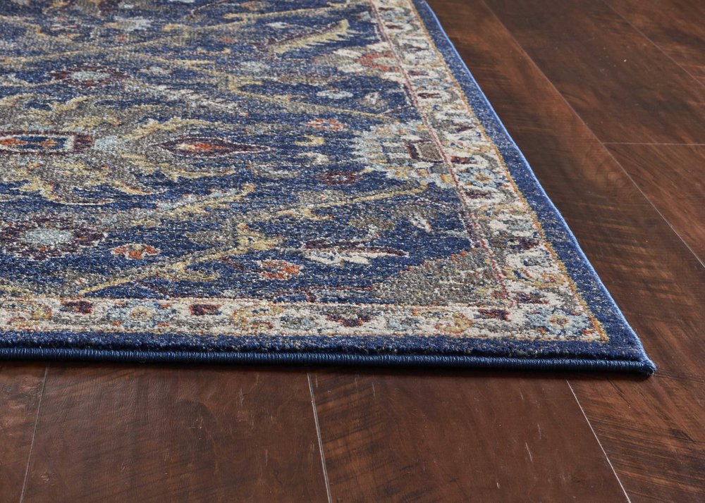3' X 5' Royal Blue Gold And Gray Medallion Area Rug