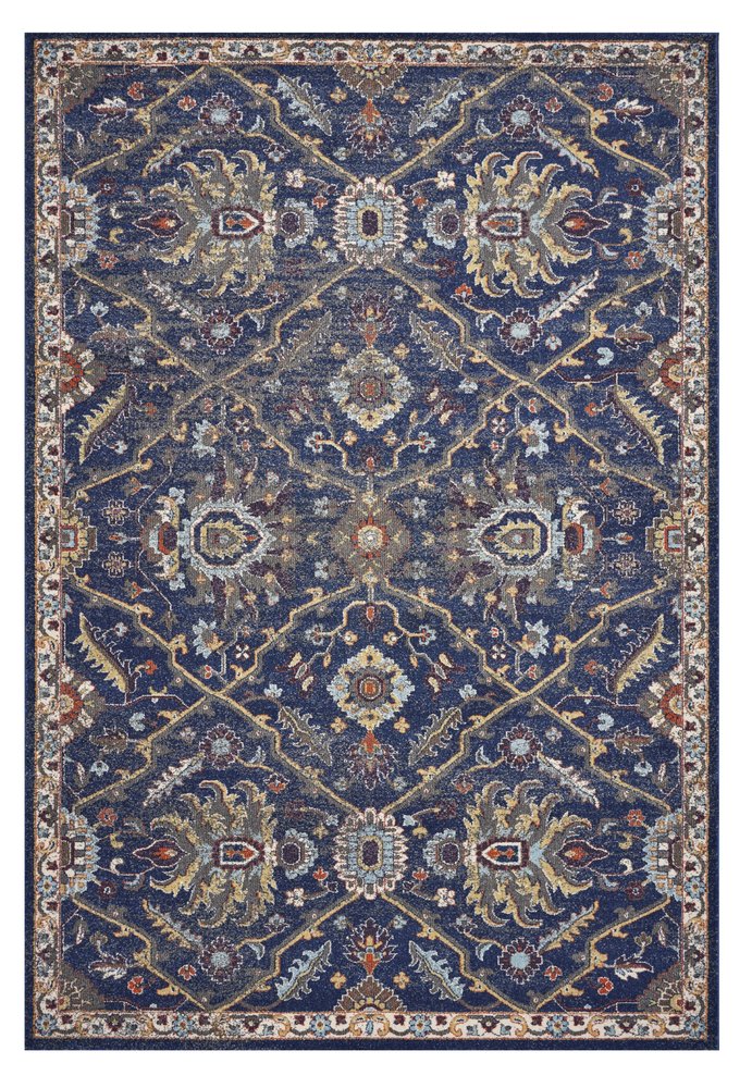 3' X 5' Royal Blue Gold And Gray Medallion Area Rug