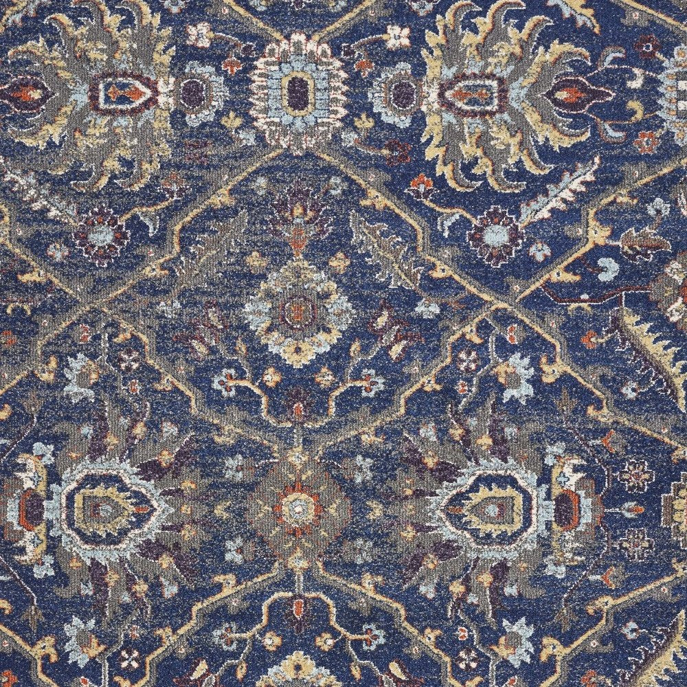 3' X 5' Royal Blue Gold And Gray Medallion Area Rug