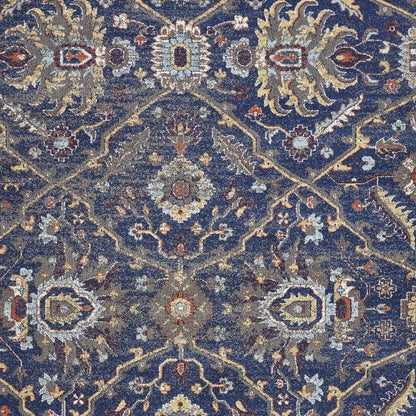 3' X 5' Royal Blue Gold And Gray Medallion Area Rug