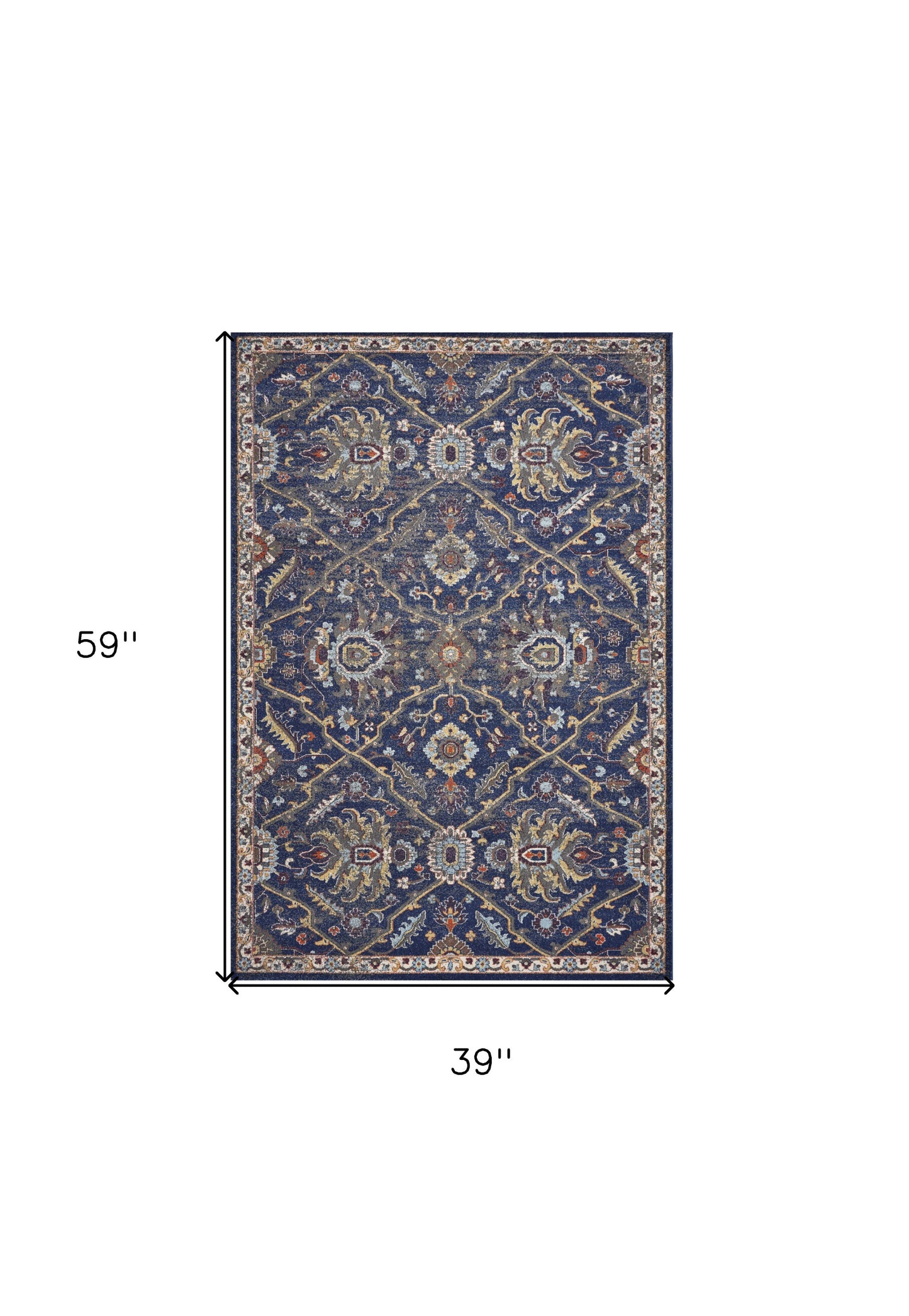 3' X 5' Royal Blue Oriental Area Rug