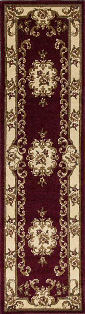 8' Red and Ivory Floral Border Runner Rug