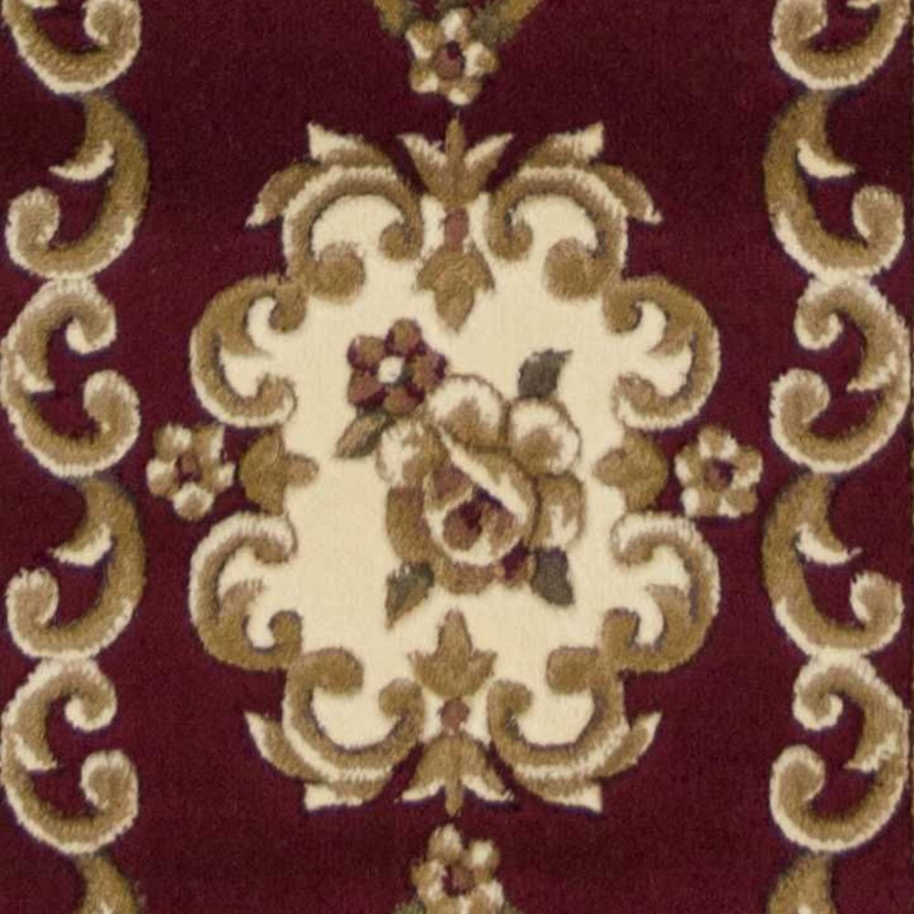 8' Red and Ivory Floral Border Runner Rug