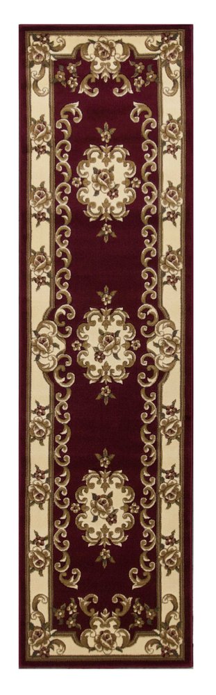 8' Red and Ivory Floral Border Runner Rug