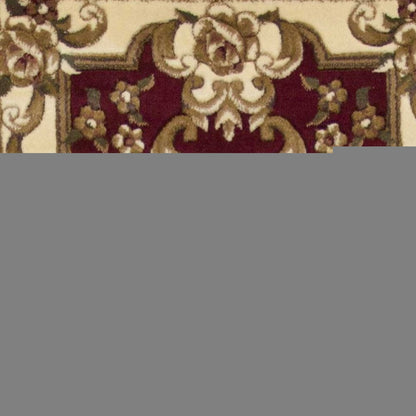 8' Red and Ivory Floral Border Runner Rug