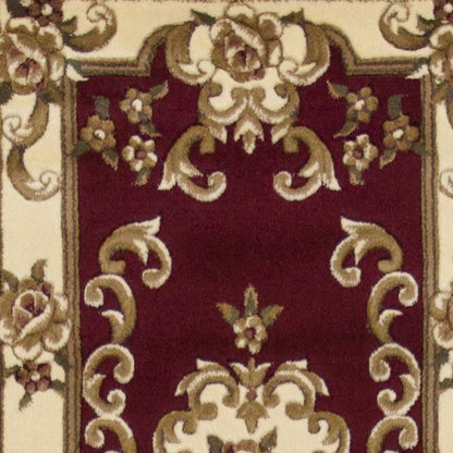 8' Red and Ivory Floral Border Runner Rug