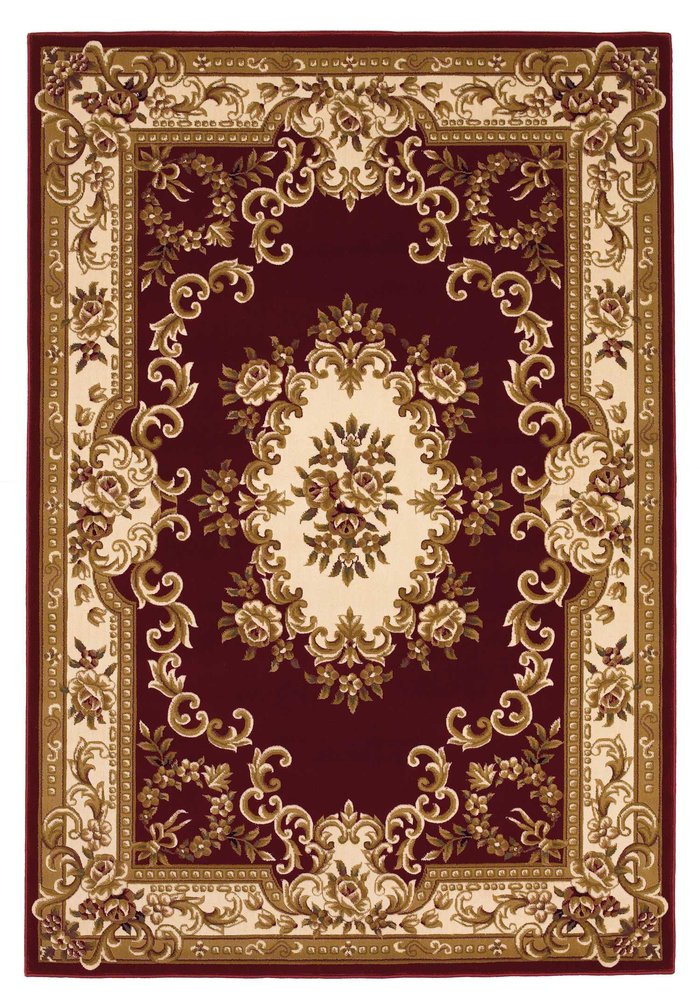 8' Red and Ivory Floral Border Runner Rug