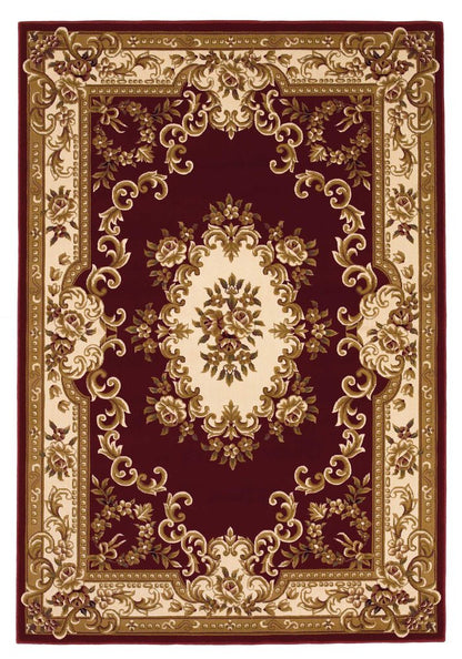 8' Red and Ivory Floral Border Runner Rug