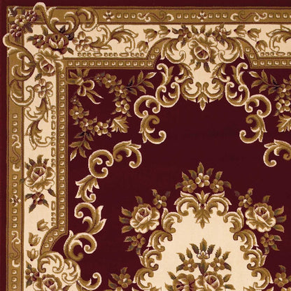 8' Red and Ivory Floral Border Runner Rug
