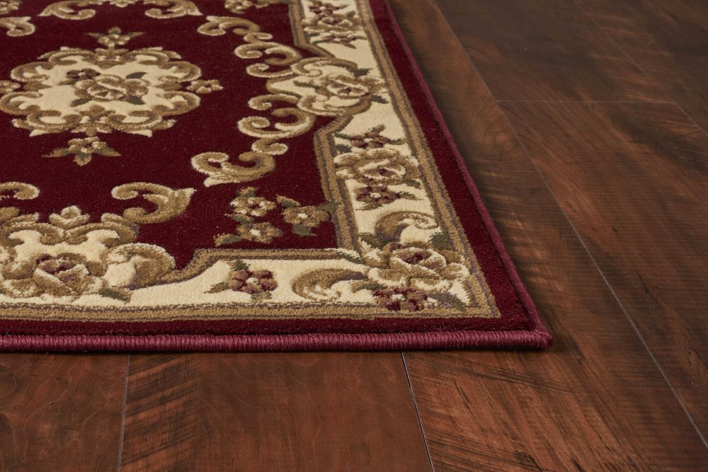 8' Red and Ivory Floral Border Runner Rug