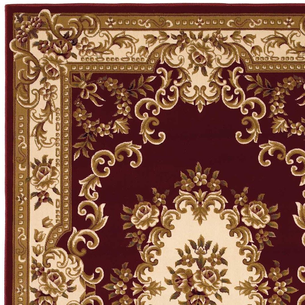 8' Red and Ivory Floral Border Runner Rug