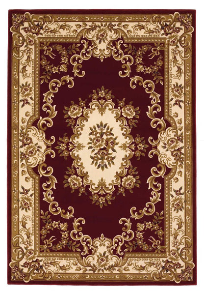 8' Red and Ivory Floral Border Runner Rug