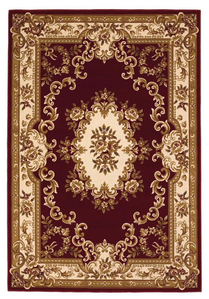 8' Red and Ivory Floral Border Runner Rug