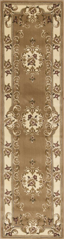 8' Beige Ivory And Brown Floral Medallion Runner Rug