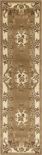 8' Beige Ivory And Brown Floral Medallion Runner Rug