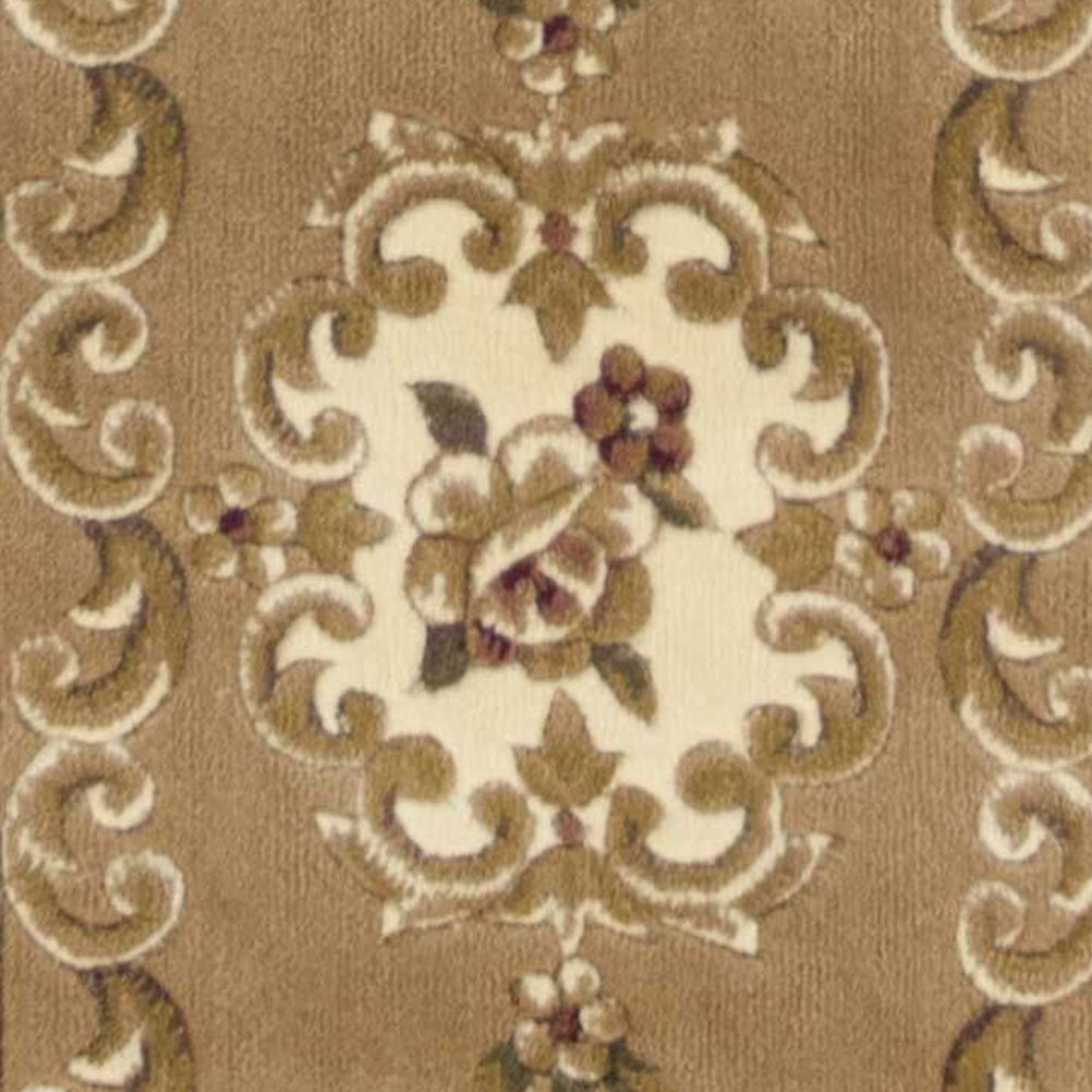 8' Beige Ivory And Brown Floral Medallion Runner Rug