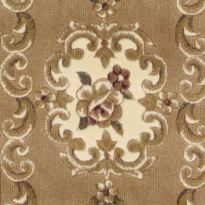 8' Beige Ivory And Brown Floral Medallion Runner Rug
