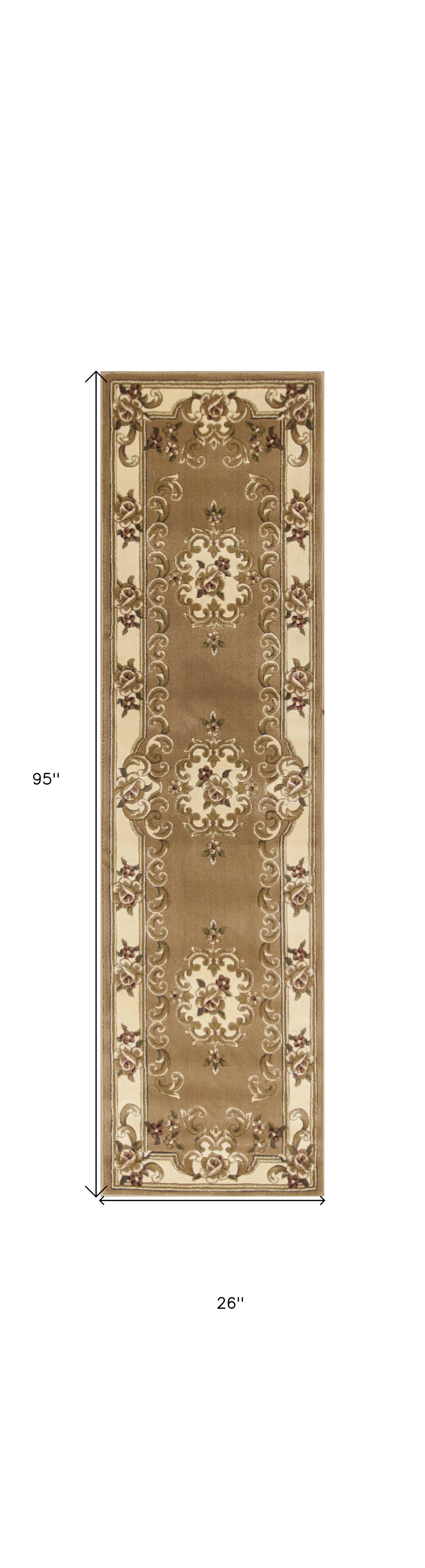 2' X 8' Beige Or Ivory Medallion Runner Rug