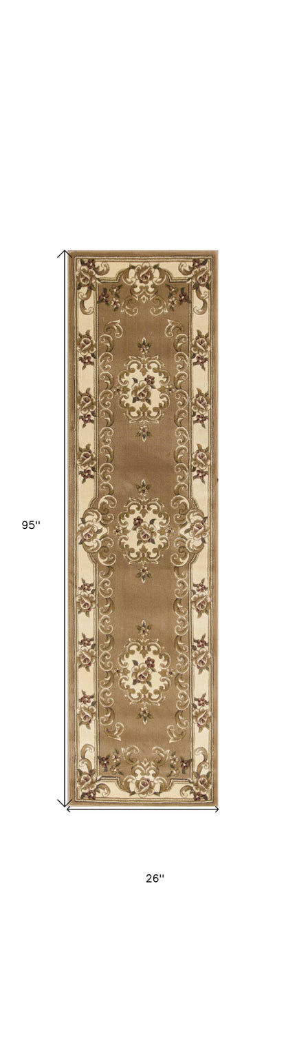 2' X 8' Beige Or Ivory Medallion Runner Rug