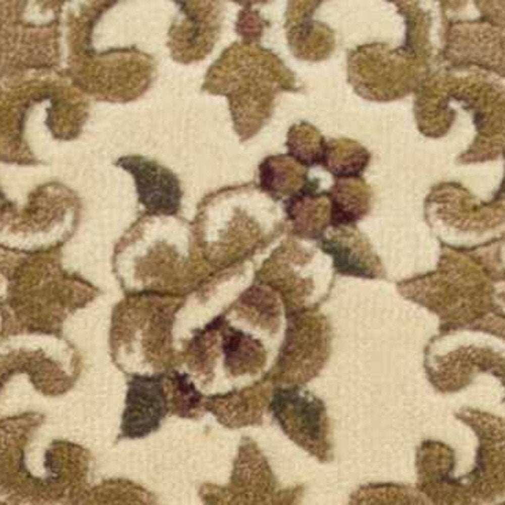8' Beige Ivory And Brown Floral Medallion Runner Rug