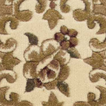 8' Beige Ivory And Brown Floral Medallion Runner Rug