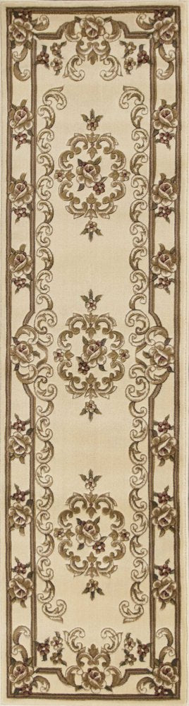 8' Beige And Brown Floral Medallion Runner Rug