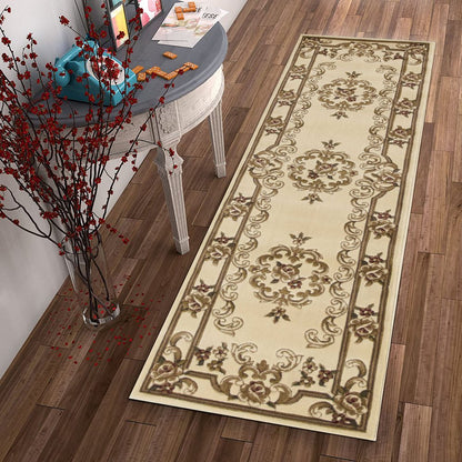 8' Beige And Brown Floral Medallion Runner Rug