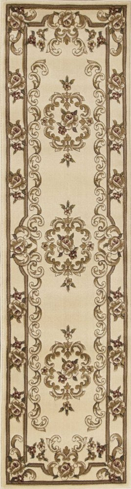 8' Beige And Brown Floral Medallion Runner Rug