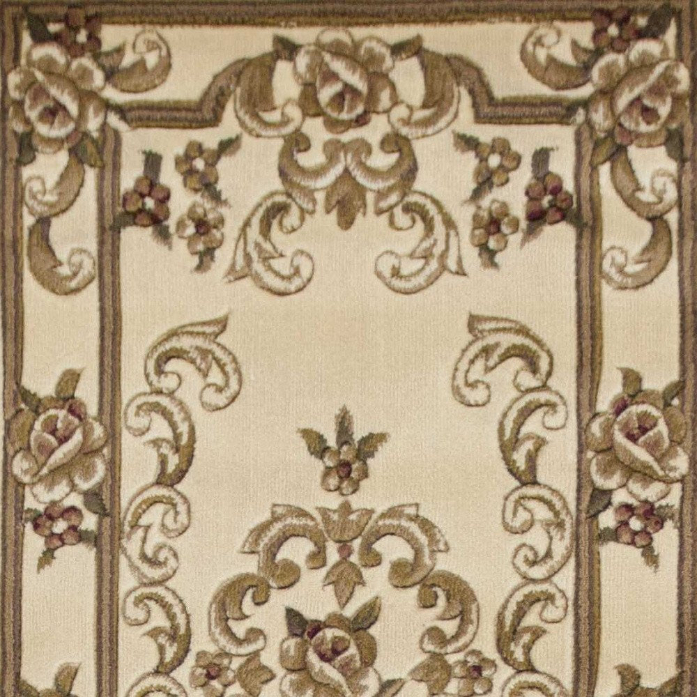 8' Beige And Brown Floral Medallion Runner Rug