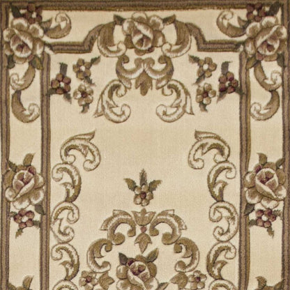 8' Beige And Brown Floral Medallion Runner Rug