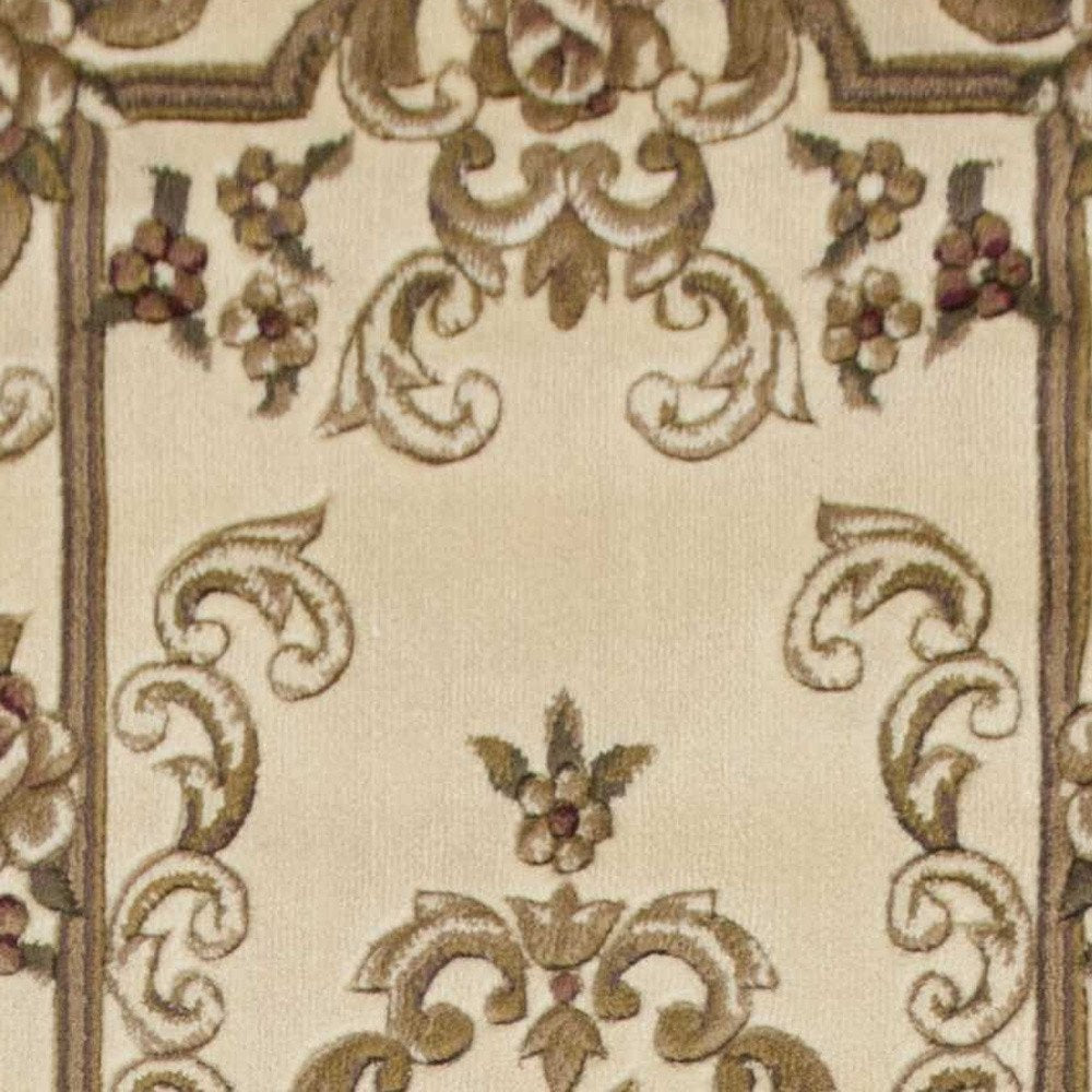 8' Beige And Brown Floral Medallion Runner Rug