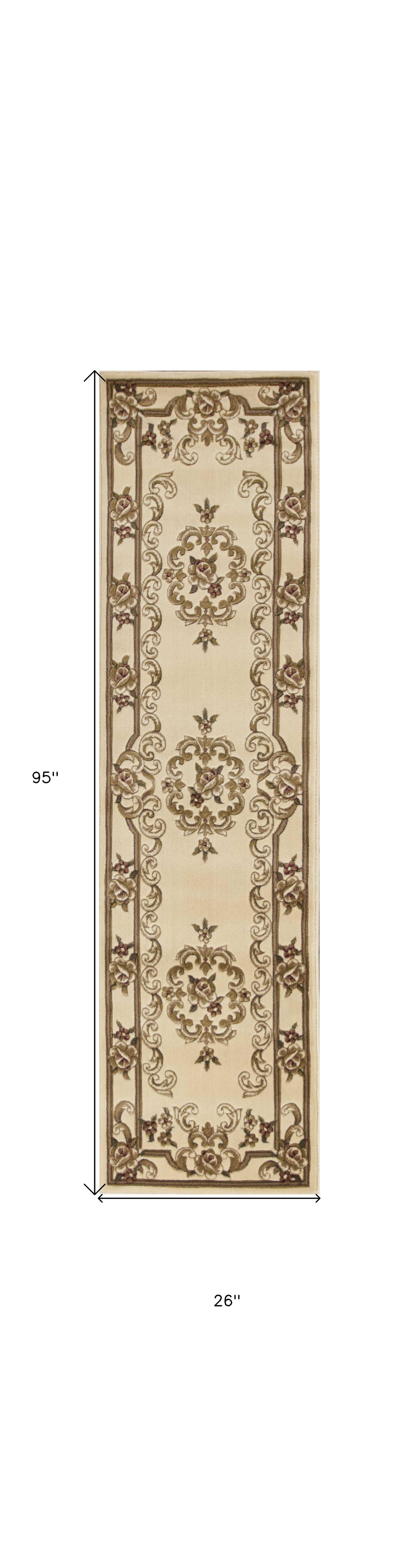 2' X 8' Ivory Medallion Runner Rug