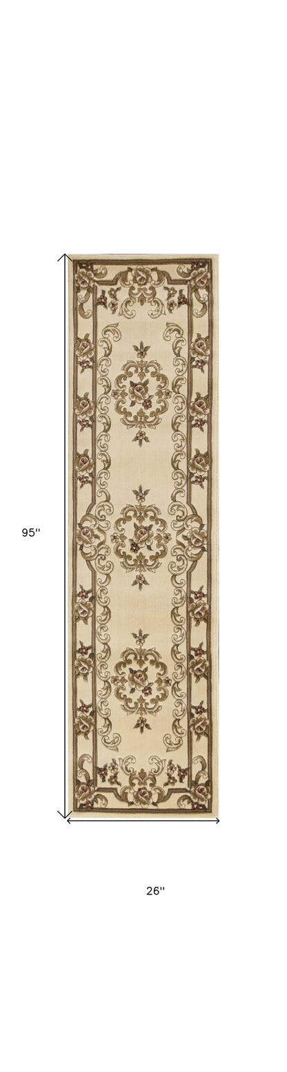 2' X 8' Ivory Medallion Runner Rug