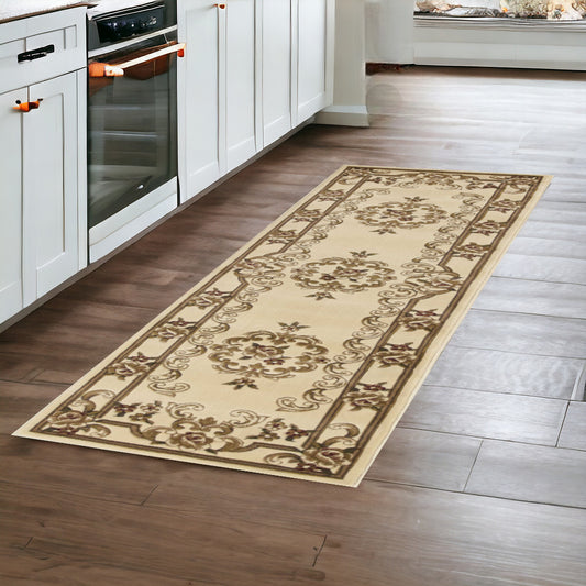 2' X 8' Ivory Medallion Runner Rug