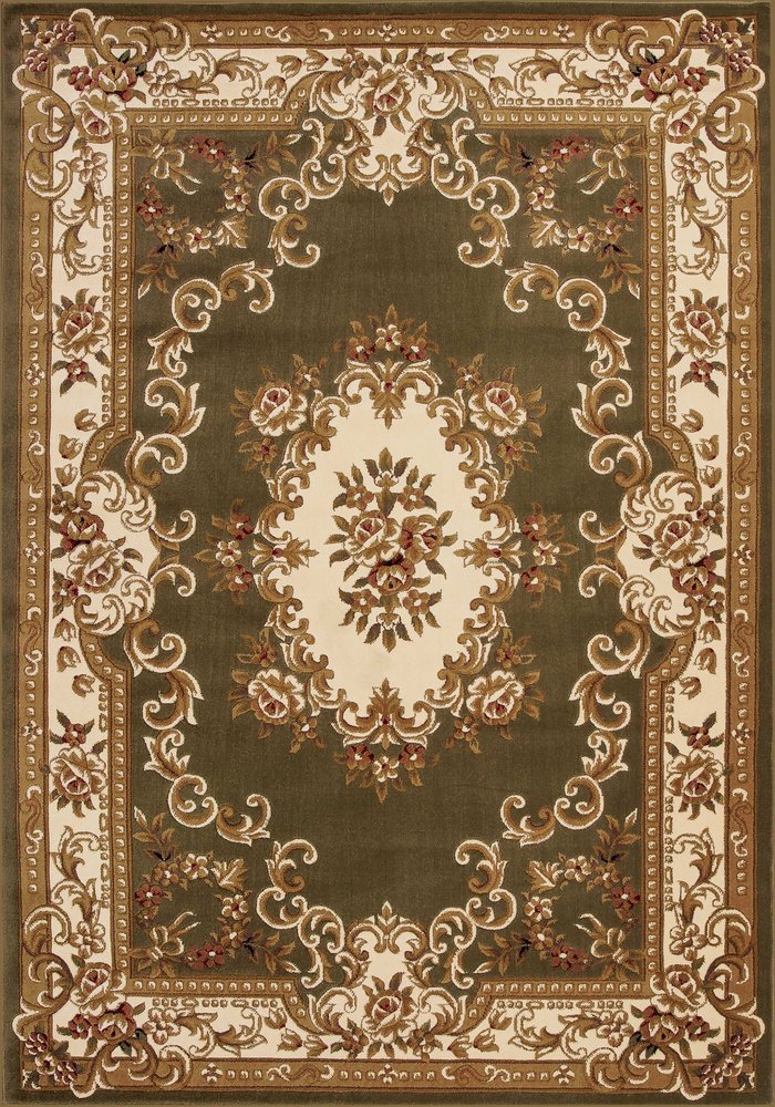 8' Green And Ivory Floral Medallion Runner Rug