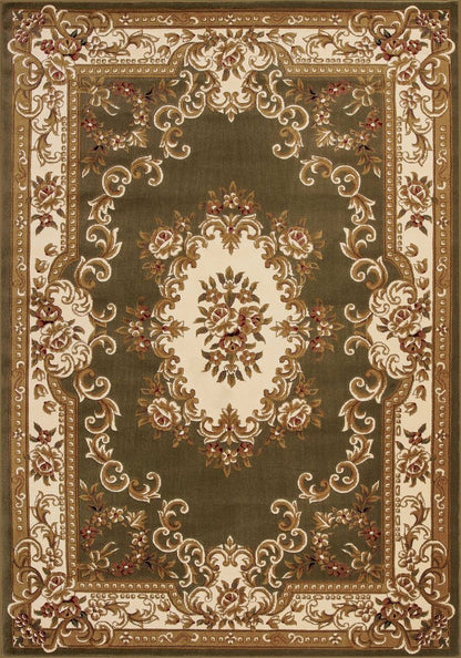 8' Green And Ivory Floral Medallion Runner Rug