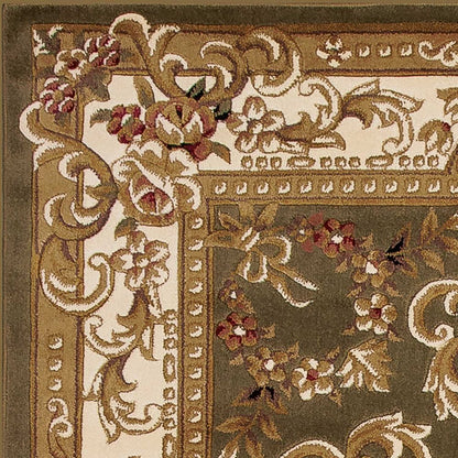 8' Green And Ivory Floral Medallion Runner Rug