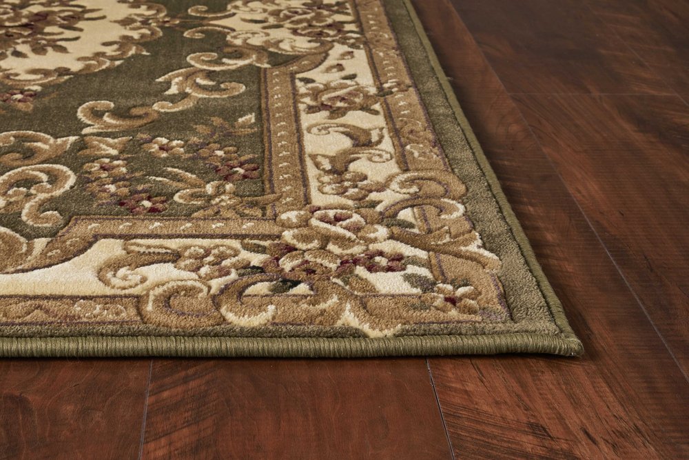 8' Green And Ivory Floral Medallion Runner Rug