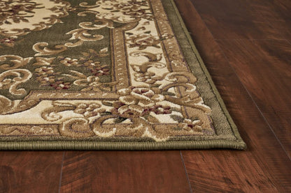 8' Green And Ivory Floral Medallion Runner Rug