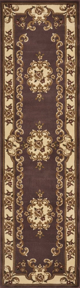 8' Plum And Ivory Floral Medallion Runner Rug