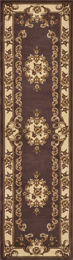 8' Plum And Ivory Floral Medallion Runner Rug
