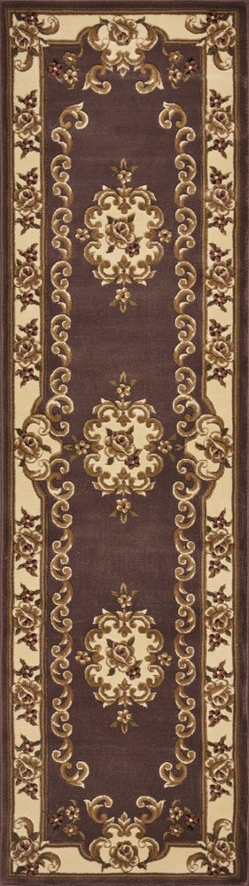 8' Plum And Ivory Floral Medallion Runner Rug