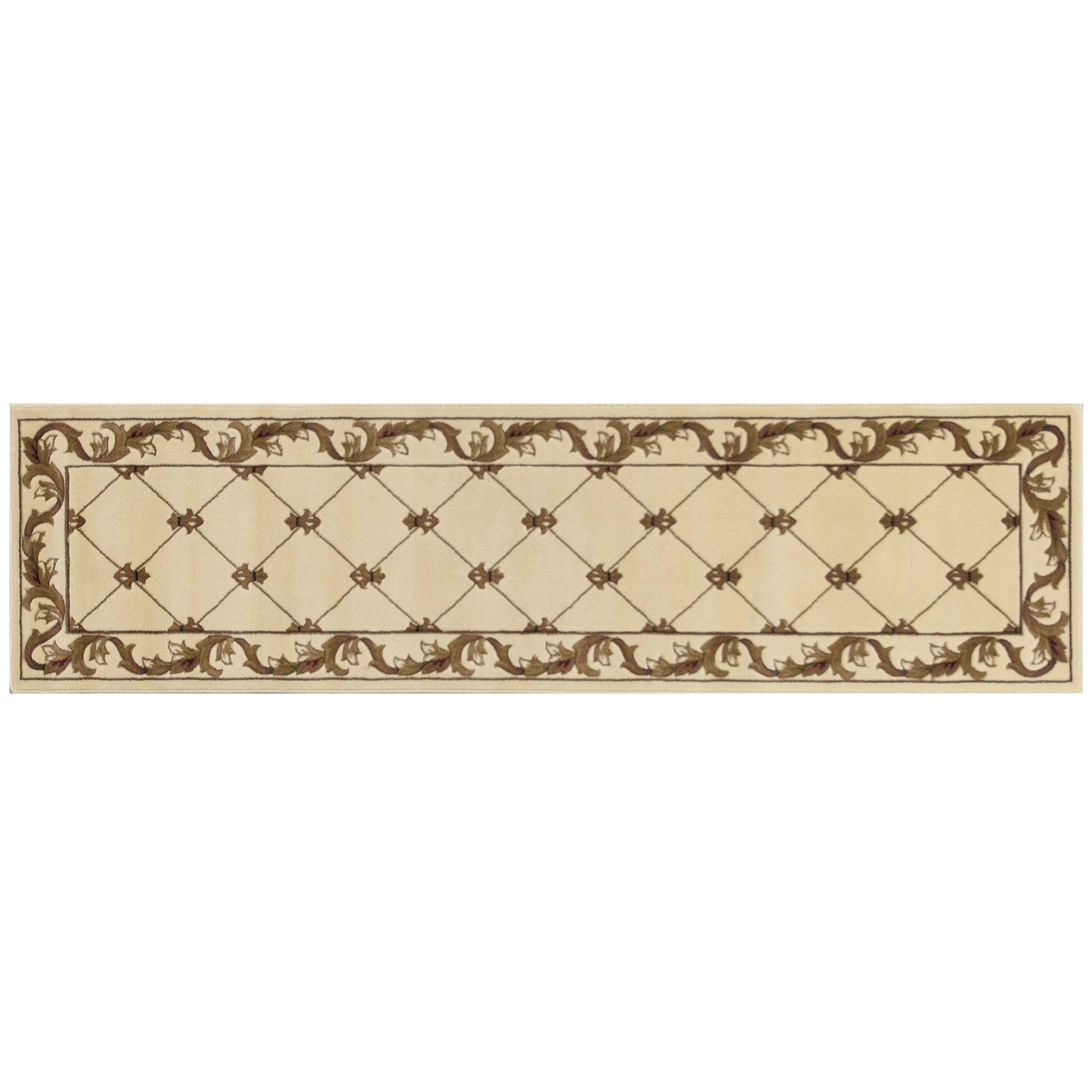 2' X 8' Ivory Fleur De Lis Runner Rug